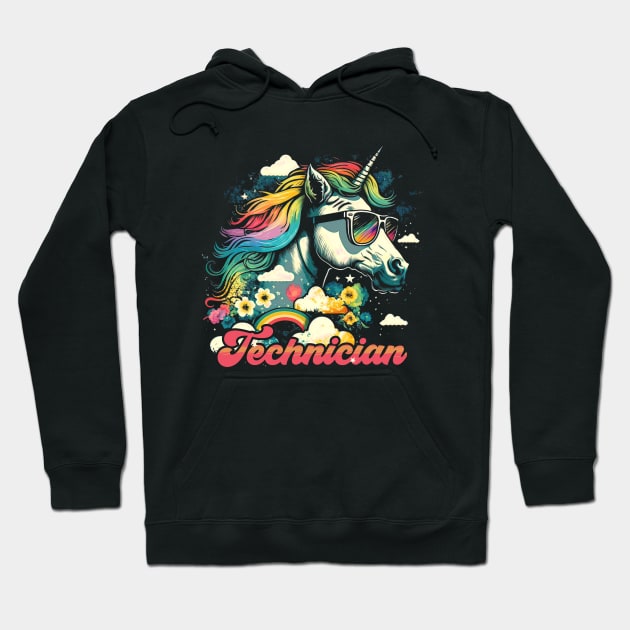 Rainbow Unicorn Technician Hoodie by walaodesigns